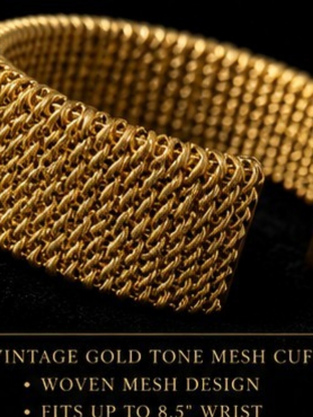 Vintage Gold Tone Wide Mesh Cuff Bracelet Woven Open Bangle Fits Up To 8.5 Inch - Picture 5 of 10